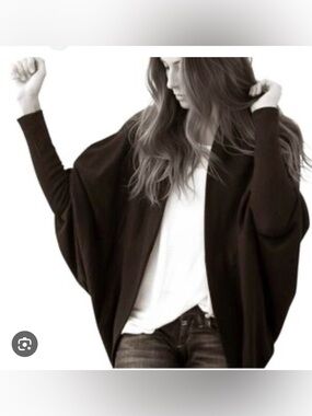 Norma Kamali Black Draped Open-Front bat wing sweatshirt. Size Medium.